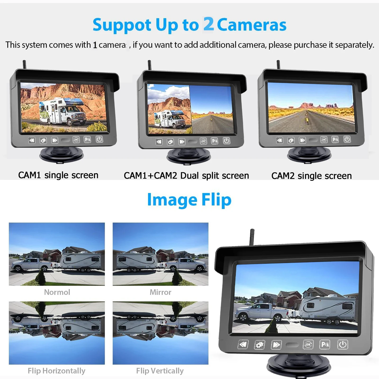 iPoster 1/2x Digital Wireless Solar Backup Cameras Magnetic Base Hitch 5 Inches IPS Screen Car Monitor For Caravan Rv Trailer - Image 2