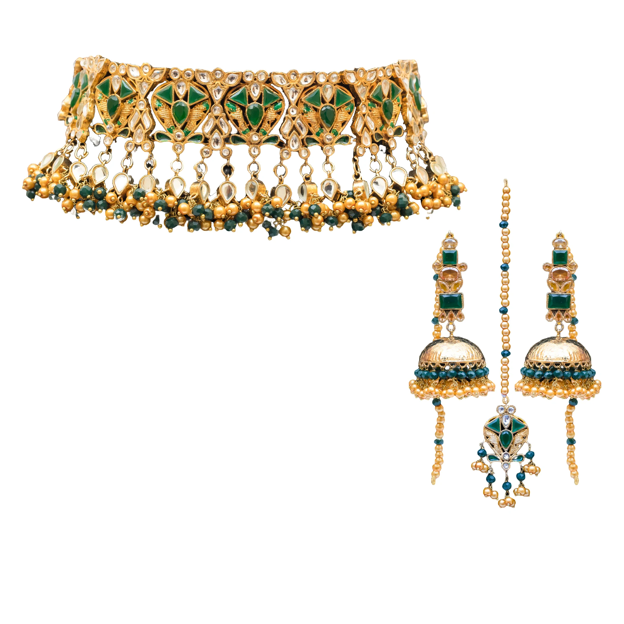 

Luxury stainless steel jewelry set custom design for women, high quality green gold plating for parties and weddings