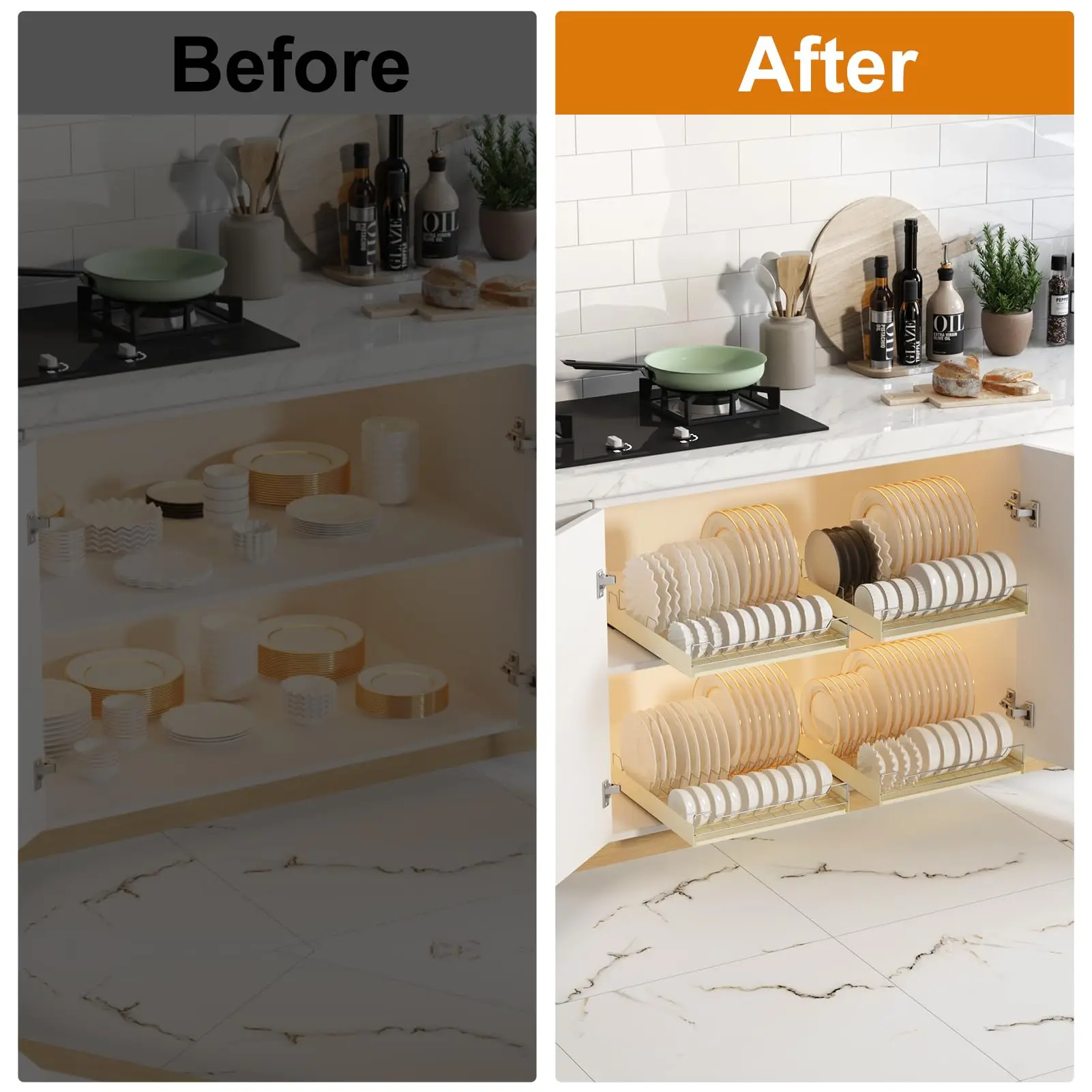 Pull Out Cabinet Organizer, Slide Out Dish Drying Rack for Kitchen Cabinets, Pull Out Shelves for Kitchen Under Sink Organizer