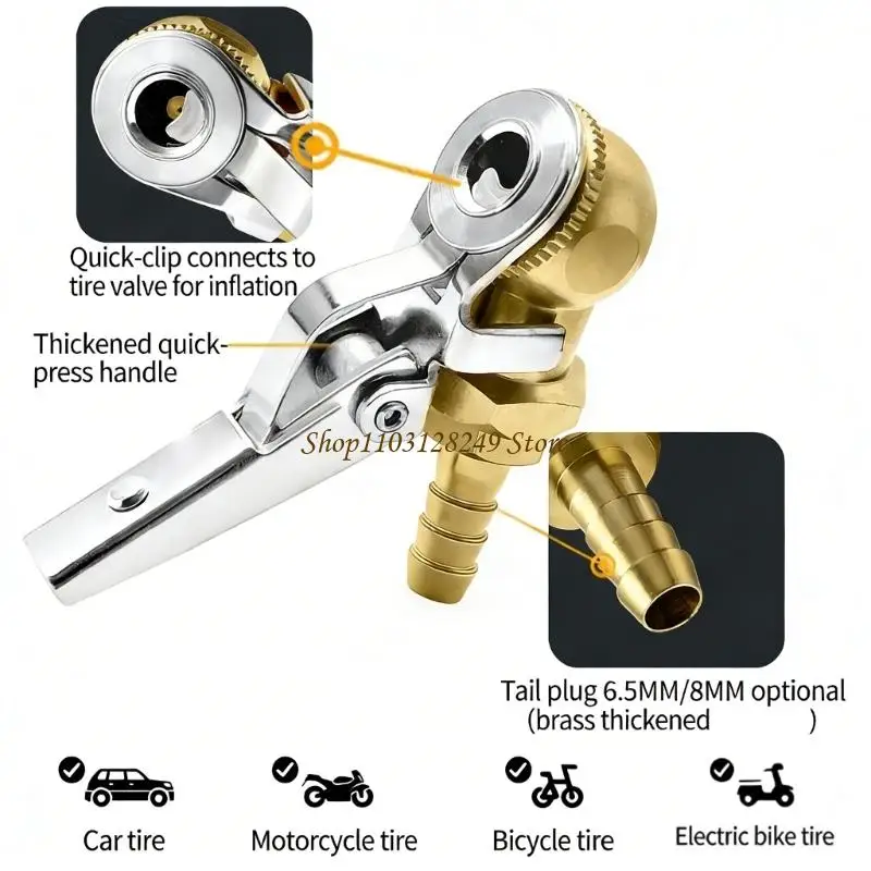 N5KD Copper Air Chuck Featuring Shut Off Valves and Steel Lock Clamp for Handsfree Tire Inflation on Various Vehicle Leakproof
