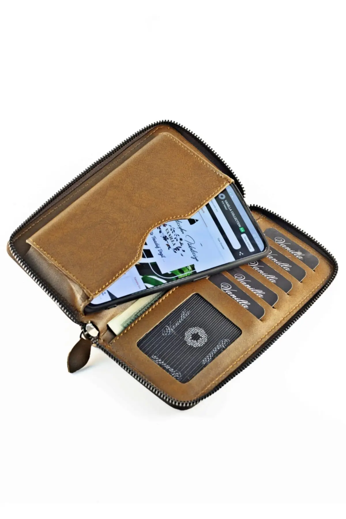 Tarjetero de cuero vegano Unisex con compartimento para teléfono, elegante, útil, multifuncional, entrega rápida y segura, modelo de tendencia 2022