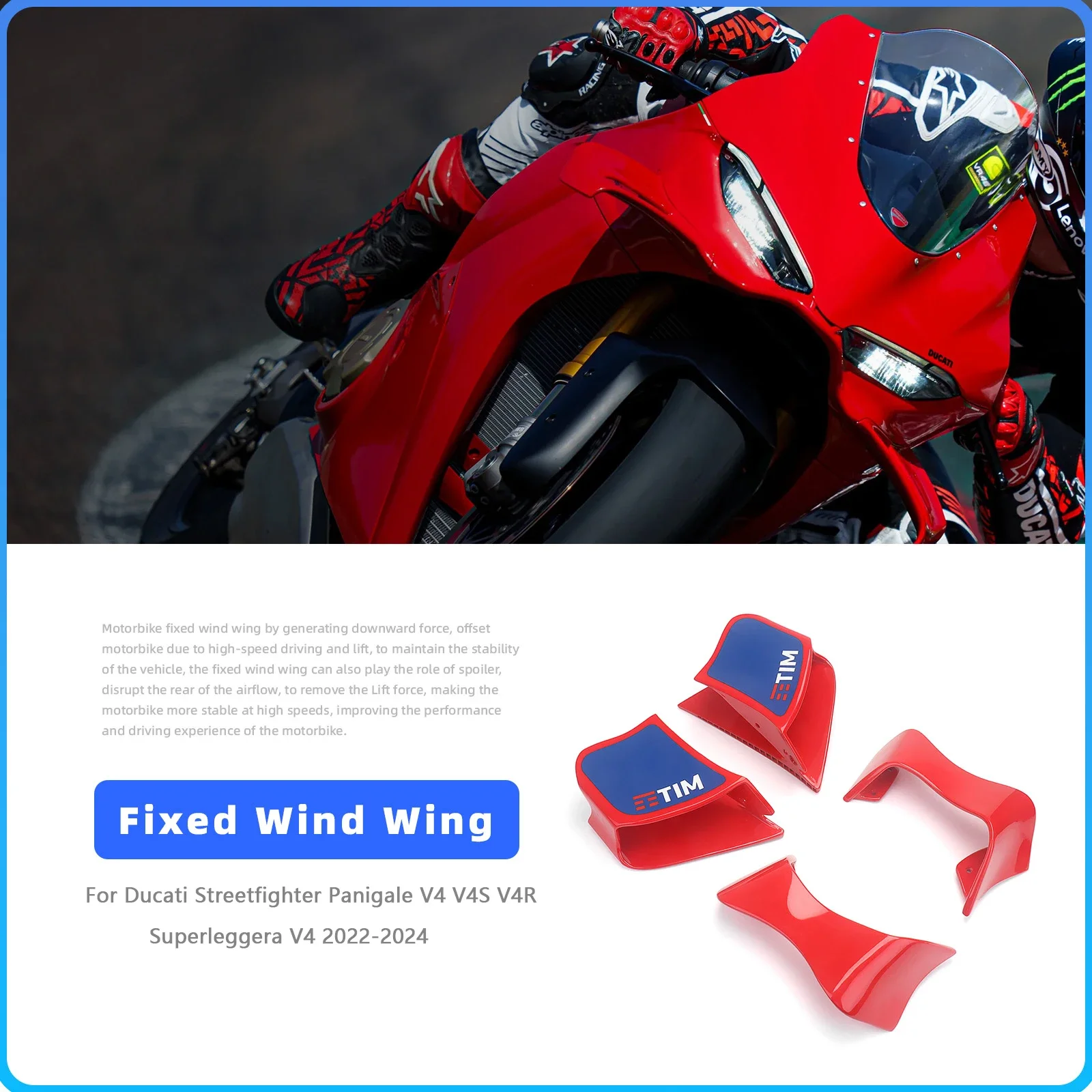 NEW For Ducati Panigale/ Streetfighter Panigale V4 V4S V4R Superleggera V4 2022-2024 Fairing Side Fixed Wing Motorcycle RED