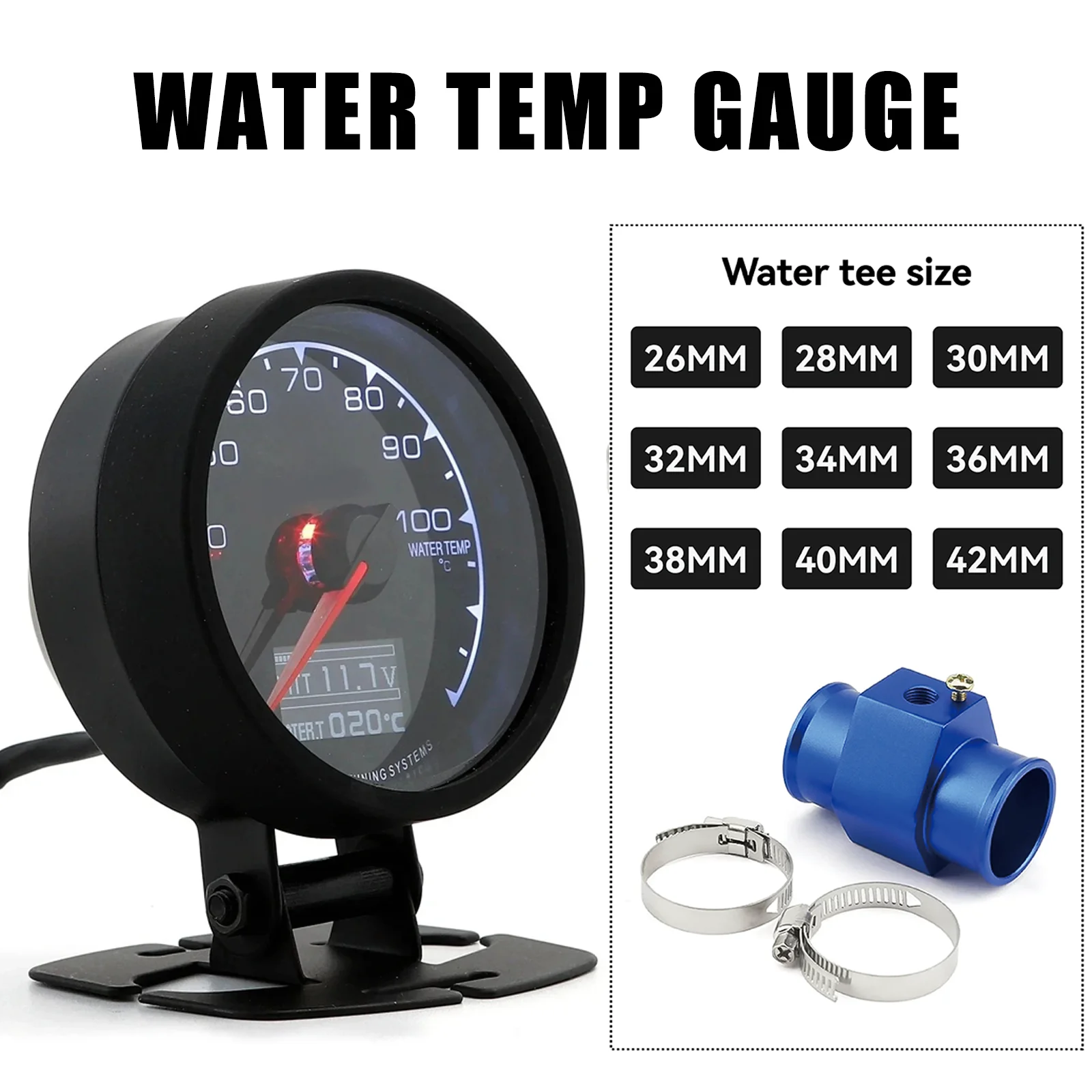 

Water Temperature Gauge with 26-42mm Pipe Water Temperature Adapter Car Water Tempe Meter Digital Gauge JDM Accessories