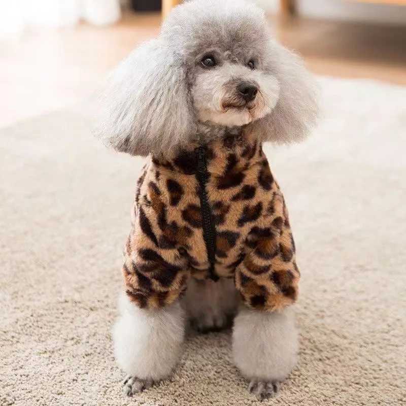 Small Dog Autumn Winter Coat Leopard Print Fluffy Keep Warm Cute Sweater Pet Products Accessories Fashion Small Breed Dog Jacket