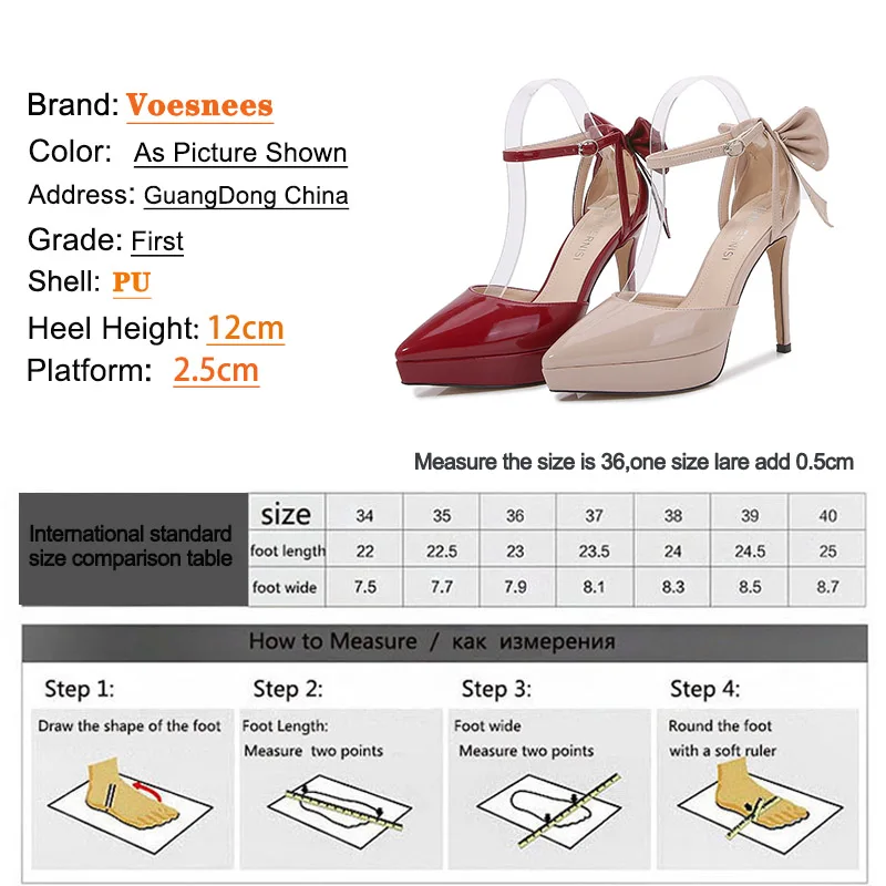 Voesnees Brand Design Wedding Dress Women\'s Pumps New Pointed Toe Bow-knot High Heel Single Shoes 12CM Stiletto Woman Party Shoe