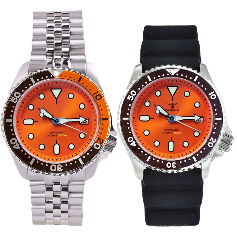 

Tandorio NH35A Movement Diving Automatic Watch For Men Orange Dial Sapphire Crystal 20BAR Waterproof 316L Bracelet 41mm reloj