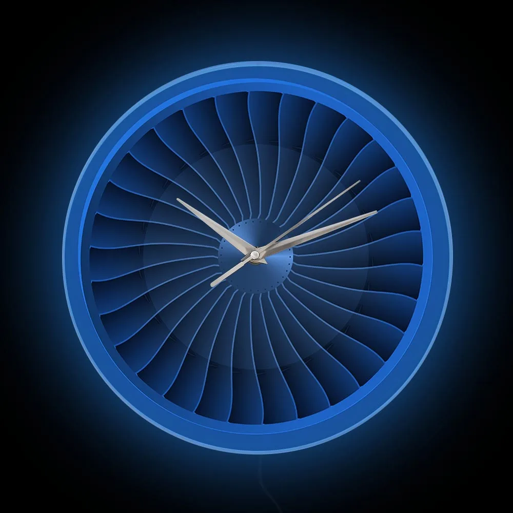 Jet Engine Turbine Fan Luminous Printed Wall Clock Airplane Motor Aviation Home Decor Lamp LED Nightlight Clock Pilot Wall Watch