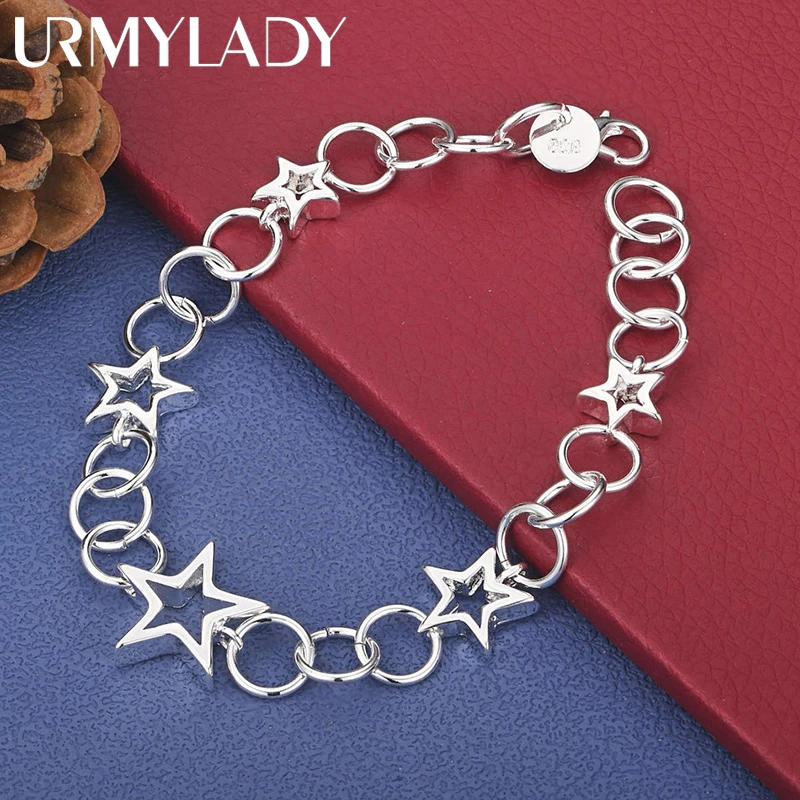 URMYLADY 925 Sterling Silver Five Pointed Star Chain Bracelet For Woman Wedding Party Fashion Jewelry