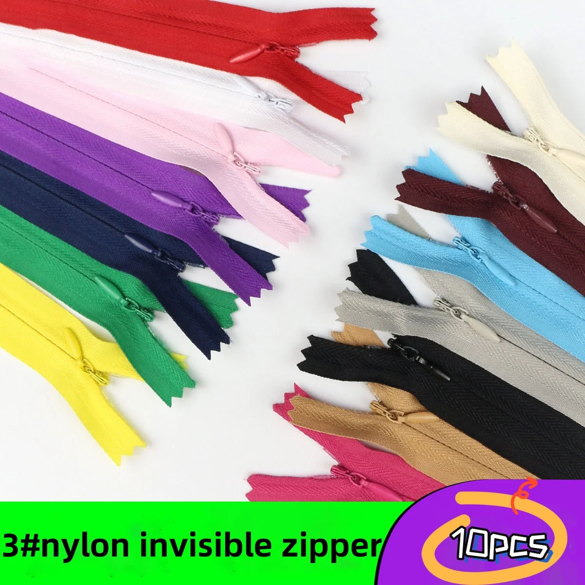 （10pcs)3# Nylon Invisible Zipper Wholesale closed tail dress pants side zippers 18cm