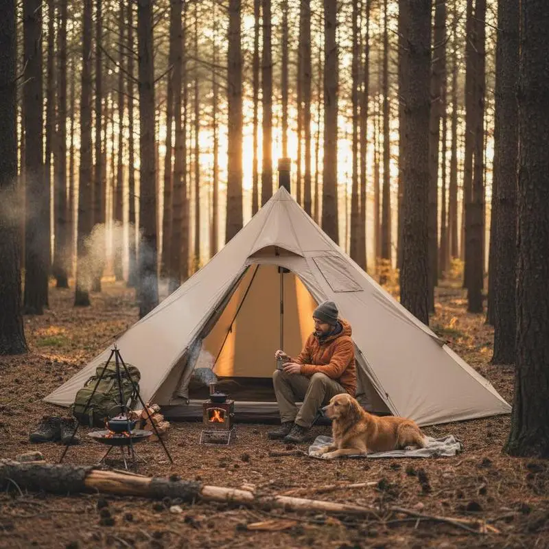 Tipi-Zelt für 2 Personen, tragbares Winterzelt mit Ofenanschluss, Canvas-Campingzelte, leichte 4-Jahreszeiten-Schutzzelte, Ridge-Zelt, zum Wandern, Angeln und Backpacking, Größe S
