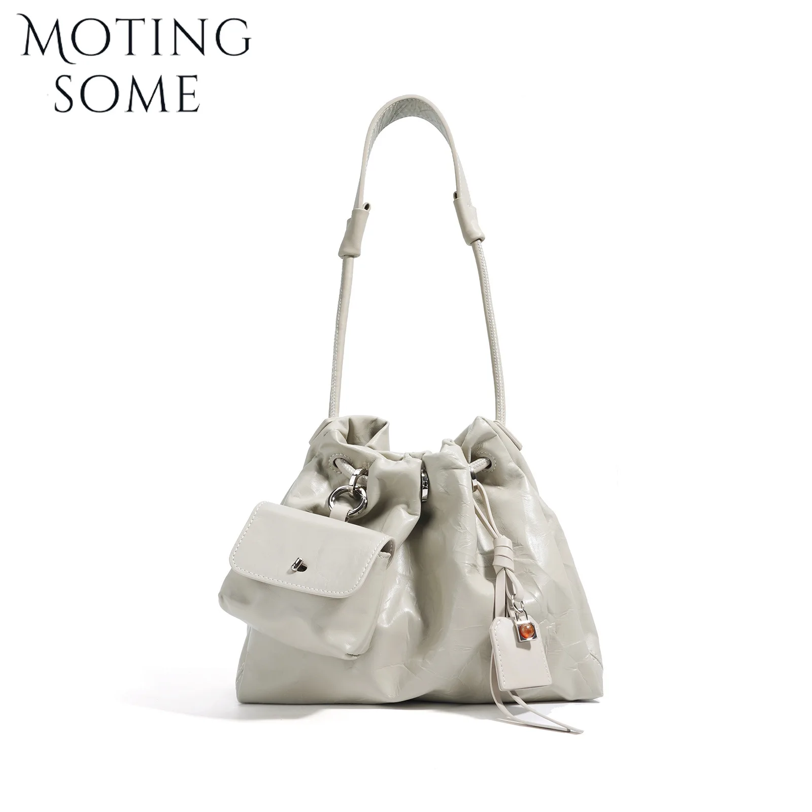 

Motingsome Fashionable Women Genuine Leather Handbag High Quality Fold Texture Calfskin Mini Bag Bucket Springs Satchel 2025 New