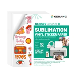 ESHANG 10 Sheets 8.3x11.7 Inches Glossy White A4 Size Sublimation Vinyl Sticker Paper Waterproof, Dries Quickly Vivid Colors