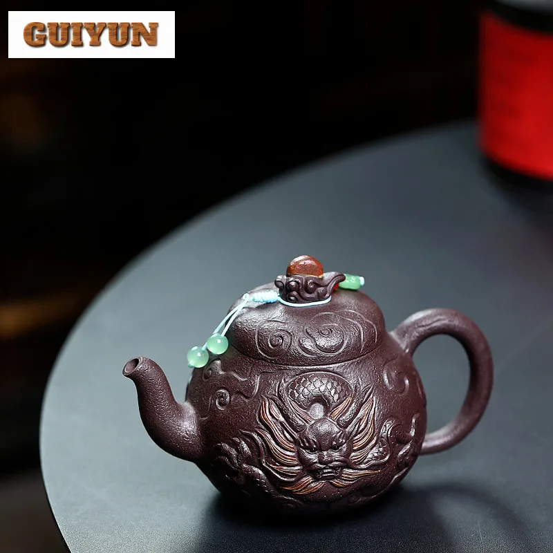 250ml Aesthetic Yixing Purple Clay Teapots Handmade Dragon Pot Raw Ore Purple Mud Tea Soaking Kettle With Infuser Zisha Tea Set