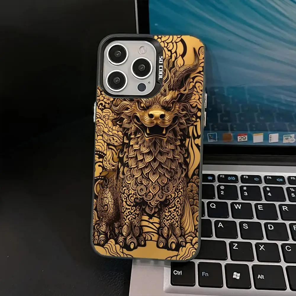 

Golden lion pattern case for iPhone17 16 15 14 13 12 11 Pro/ Max/Plus shock-proof rear cover anti-fingerprint