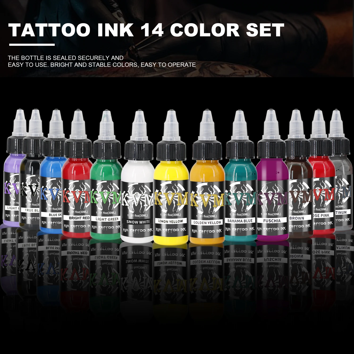 KVM 7/14 Colors 30oz Tattoo Ink Pigment Body Color Drawing Full Of Vitality And Long-lasting Tattoo Ink Colors Tattoo Supplies