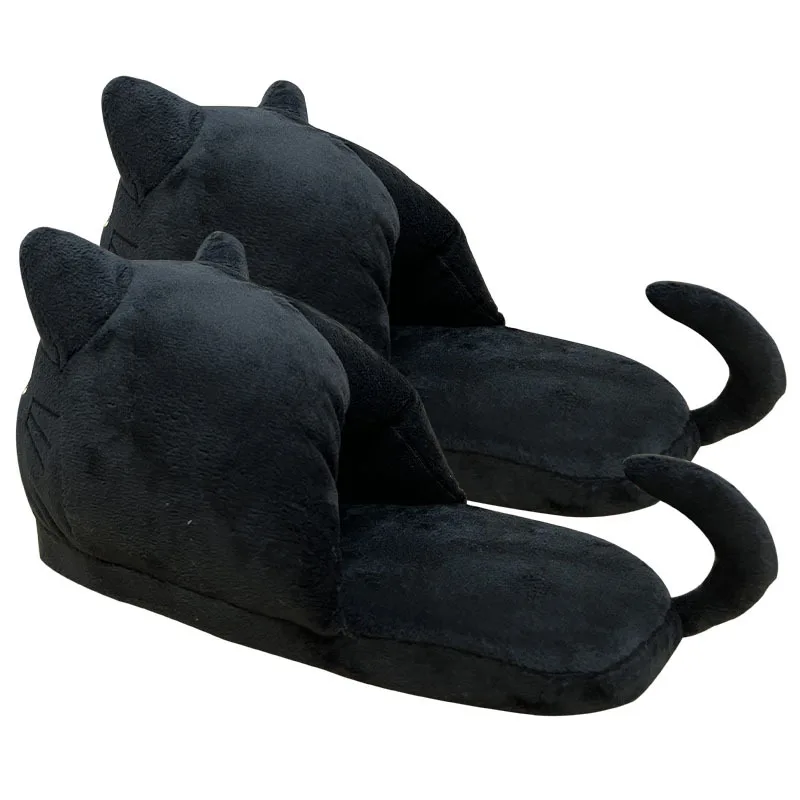 Cartoon Full Covered Cat Slippers Warm Winter Slides Soft Plush Doll Indoor Cute Anime Bedroom Shoes For Man Woman Home Use