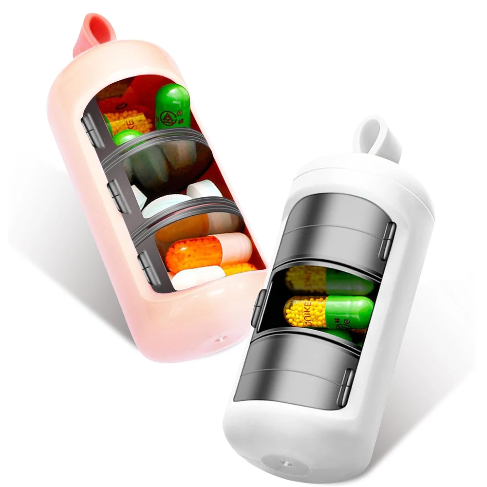 Multi-Color Cylinder 3 Compartment Capsule Storage Holder Key Ring Portable Pill Container Dustproof Vitamin Tablet Organizer