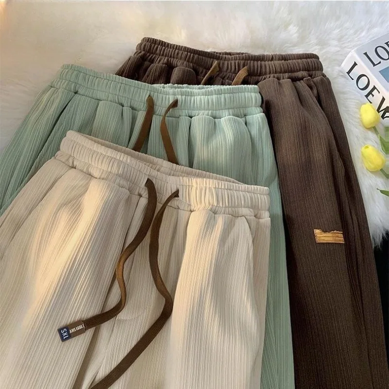 Pantalones rectos de verano para hombre, pantalones de pierna ancha informales, pantalones de estudiante Harajuku, pantalones de calle alta, pantalones de chándal de Hip Hop para hombre