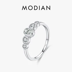 MODIAN 925 Sterling Silver Basic Simple Sparkling Oval Zirconia Ring For Women Wedding Statement Fine Jewelry