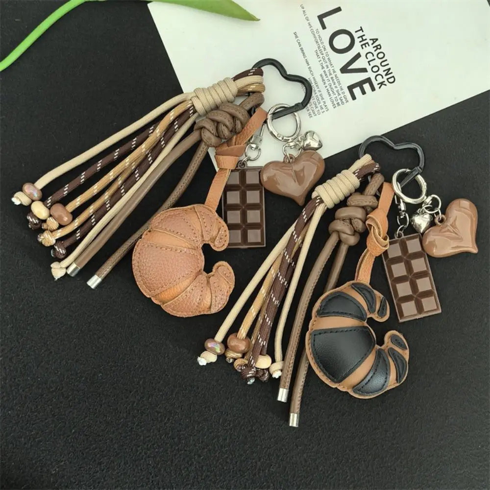 Diy Braided Rope Leather Croissant keychain Hand-Woven Bag Decoration Ladies Horn Bag Pendant Multi-Functional Trinket
