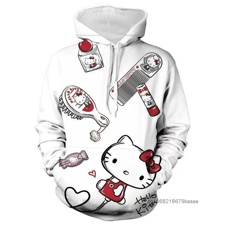 Sudadera con capucha de Hello Kitty para mujer, suéter holgado con estampado de dibujos animados, estilo americano Y2k, Top para chica dulce, nueva moda, Otoño e Invierno