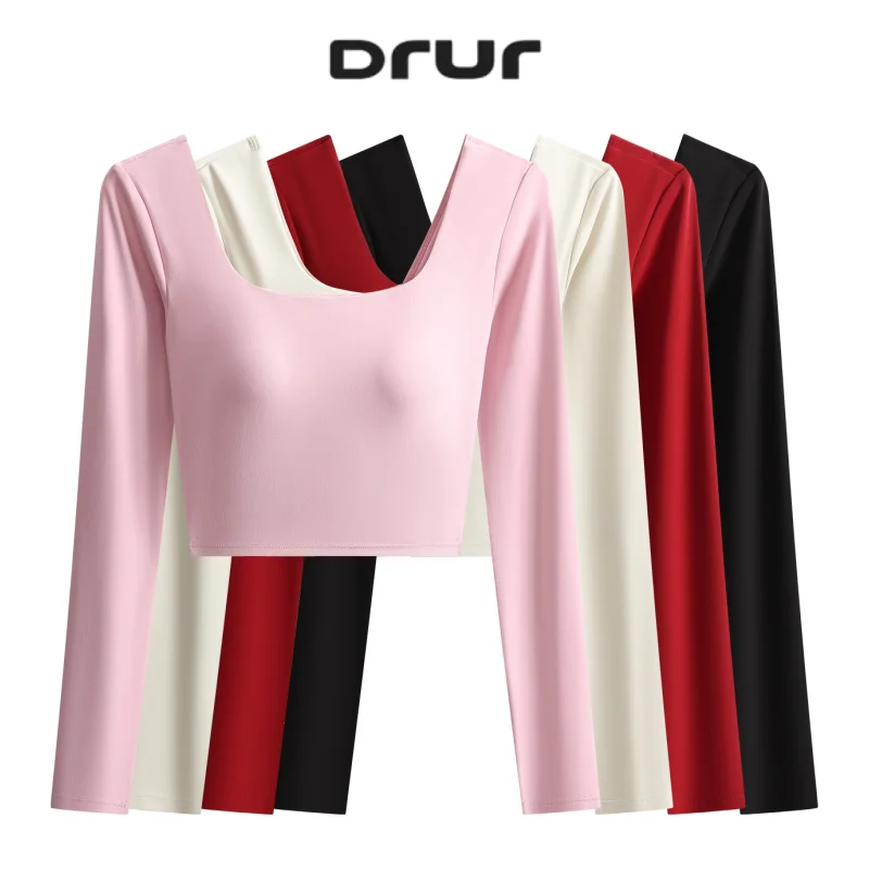 

Женские майки для йоги DRUR со встроенным бюстгальтером, легкие спортивные топы с длинными рукавами, бесшовные спортивные рубашки для тренировок