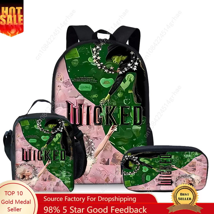 

Wicked Witch Three Piece Set Backpacks for Boy and Girls Best Gifts 2D Flat Cartoon School Bag for Children