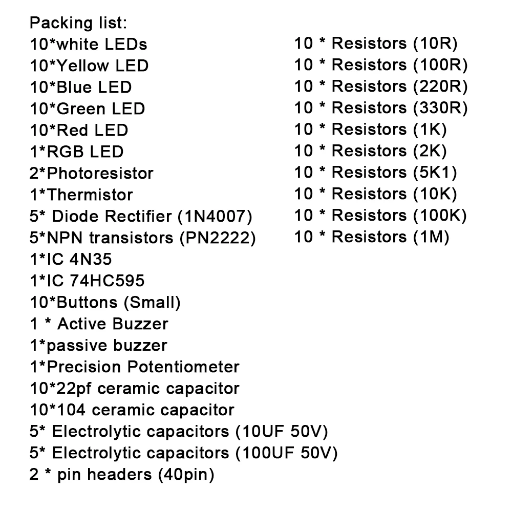 DIY Electronics Basic Starter Kit LED Capacitors Resistors Buzzer Diode Rectifier NPN Transistor DIY Kits