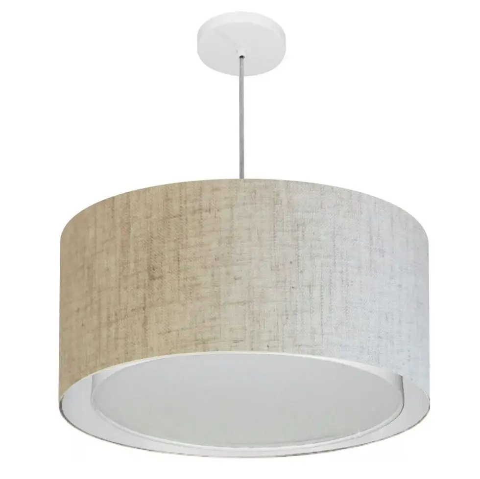 Md-4288 Double Cylinder Pendant Chandelier 50x30cm Rustic Beige Fabric Dome-Bivolt