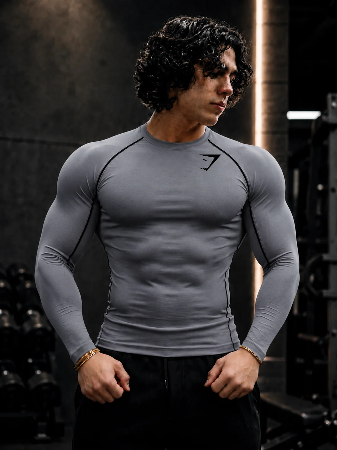 GYMSHARK long sleeved compression shirt, quick drying exercise and fitness, suitable for gym running and muscle building