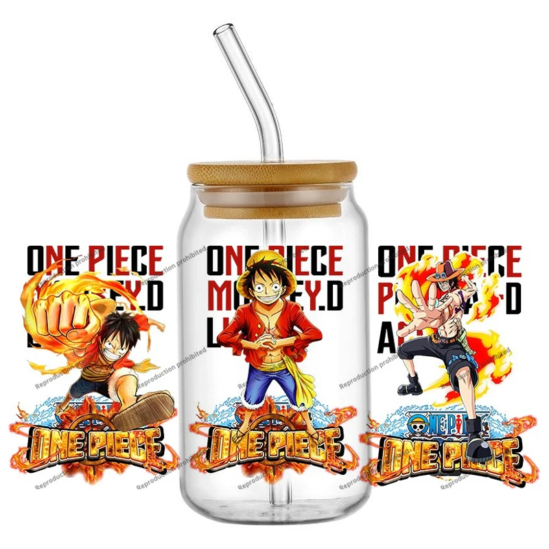 Hotsale One Piece Poster Style Anime 16oz UV DTF 3D Transfer Cartoon Sticker Wrap Decals For Glass Can Cup Craft DIY Creative
