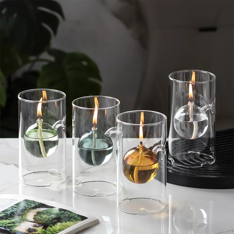 Creative Glass Oil Lamp Candle Holder Home Restaurant Candle Warmer Table Top Items Ornament Candlelight Romance Decorative Gift