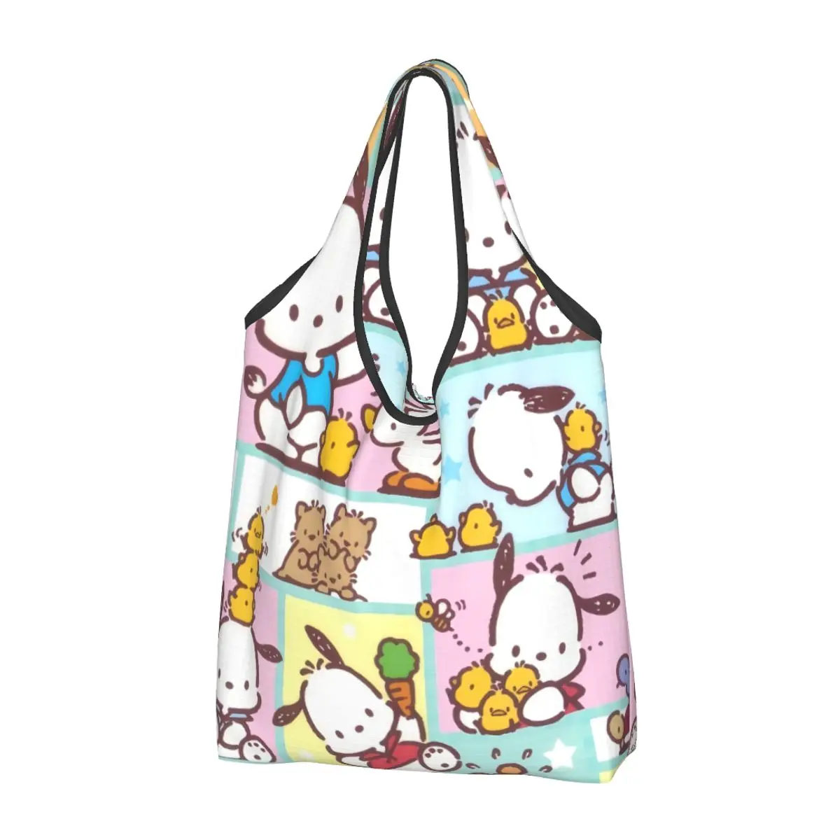 Custom Reusable Pochacco Sanrio Cartoon Shopping Bag Women Tote Bag Portable Grocery Shopper Bags