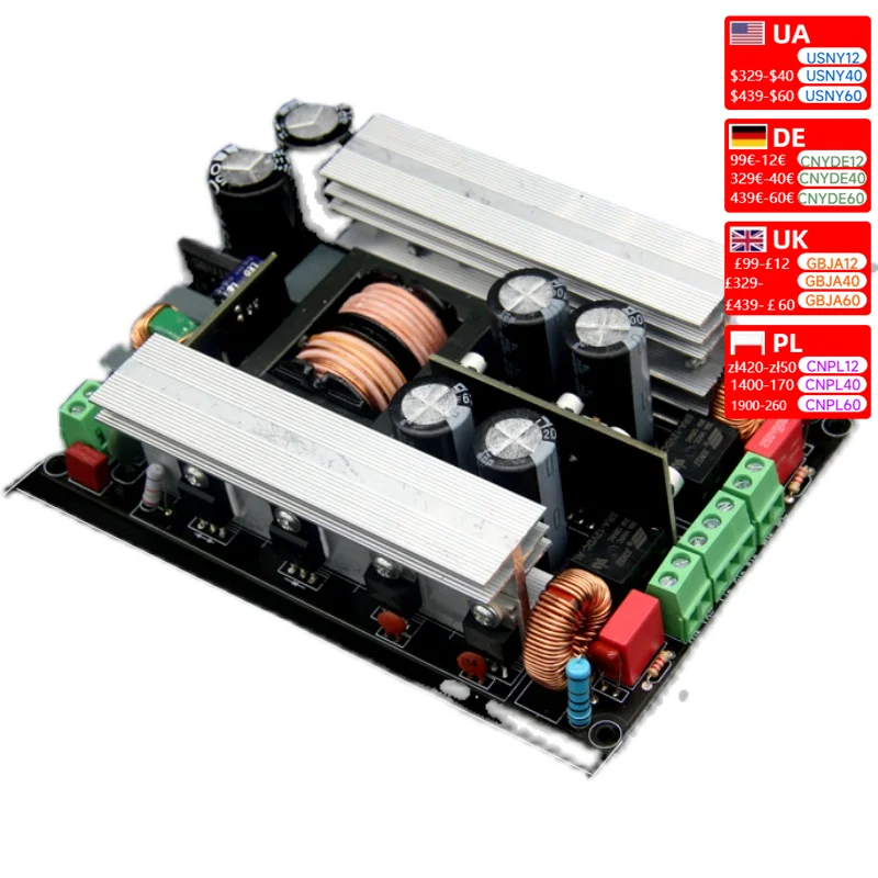 Stereo two channel digital amplifier board with switch power supply 2x400W2x300W and relay speaker protection