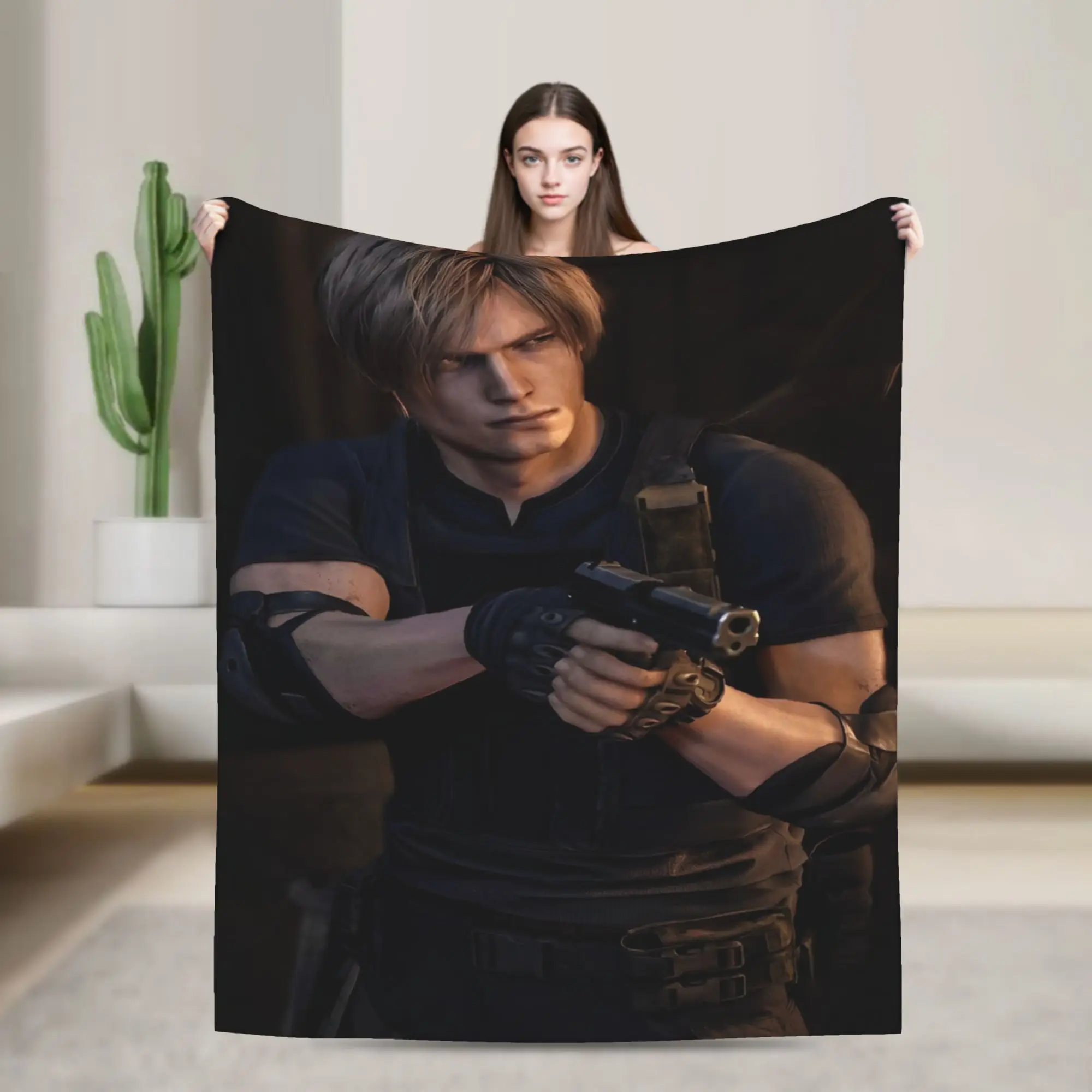 Leon Kennedy Resident Plush Blankets Eviled Horror Game Creative Throw Blankets for Home 150*125cm Bedspread