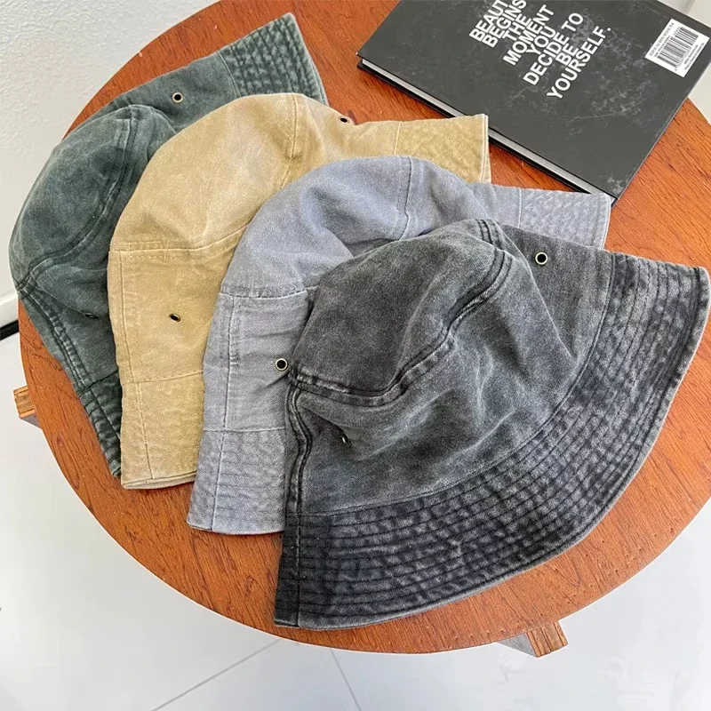 Retro-gewaschener Fischerhut für Paare, modischer Vintage-Beckenhut, atmungsaktives, einfarbiges, dünnes Design, Frühling und Sommer