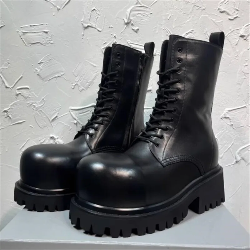 

Big Toe Man Round Toe Ankle Boot Genuine Leather Men Lacing Up Designer Boots