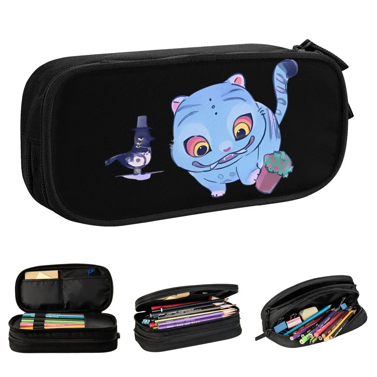 Derpy Blue Tiger Bermain dengan Pot Kotak Pensil Indah KPop Pemburu Setan Tas Tempat Pena Anak Perempuan Laki-laki Siswa Sekolah Hadiah Kotak Pensil