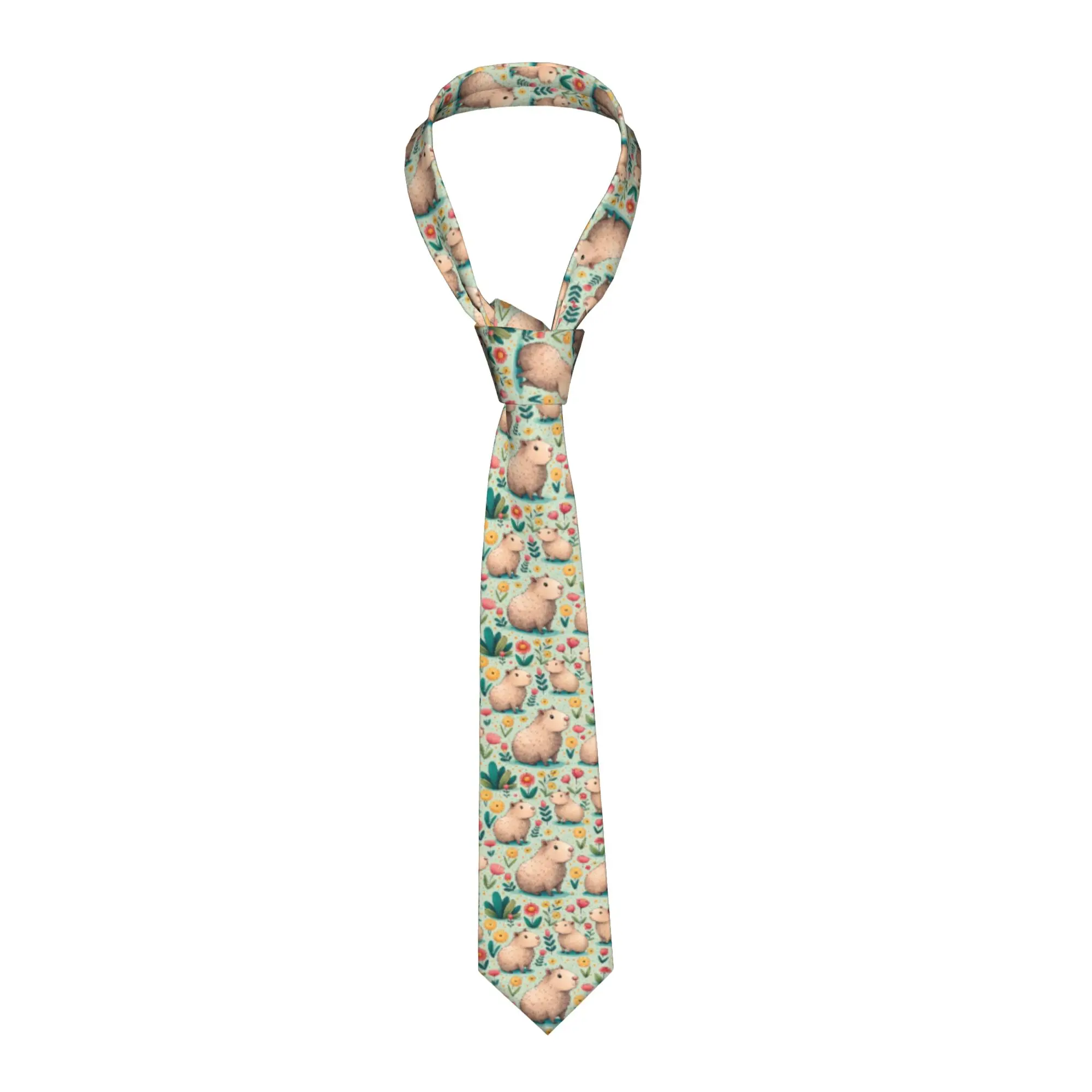 Formal Kawaii Capybara  Tie for Party Mens Pastel Flowers  Necktie