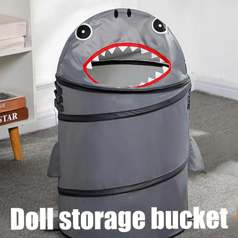 Plush Doll Storage Bucket Shark Design Plushies Storage Bucket Large Toy Box Chest With Lid Bins Basket For Nursery Playroom