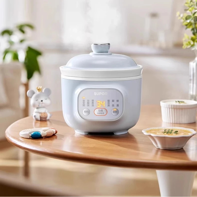 

Baby Ceramic Stew Pot Mini Electric Cooker 1L Capacity with 5 Cooking Modes 24H Timer Gentle Heat for Infant Porridge
