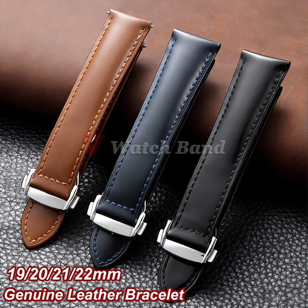 19mm 21mm Echtleder-Uhrenarmband 20mm 22mm für Omega Seamaster 300 für Speedmaster AT150 Faltschließe Herren Sportarmbänder