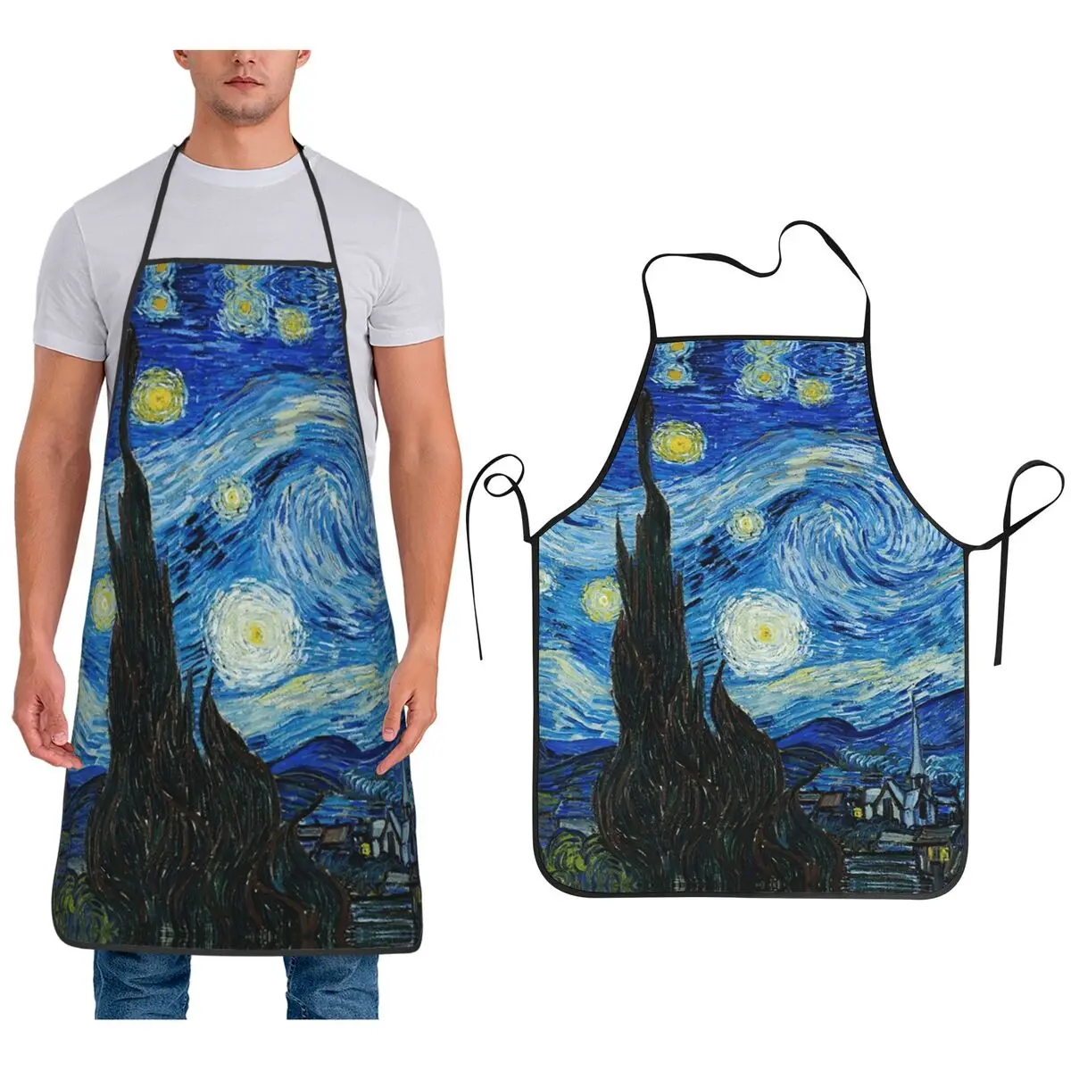 

Фартуки «Звездная ночь Винсента Ван Гога» для шеф-повара, приготовления пищи, выпечки, нагрудник без рукавов, кухонный сарафан для уборки