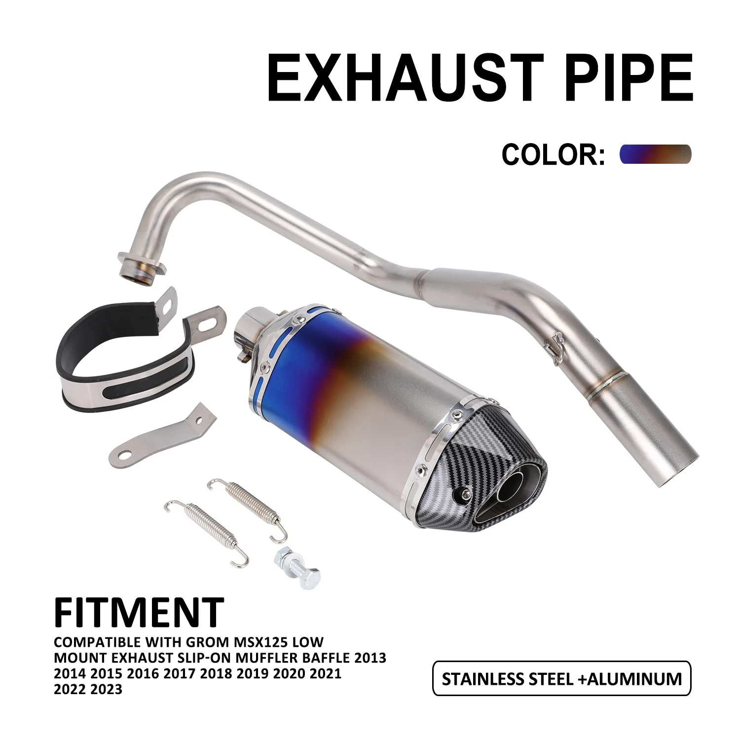 

Applicable To Grom MSX125 Motorcycle Modification Accessories Aluminum Alloy Exhaust Pipe Muffler Burning Blue 38mm