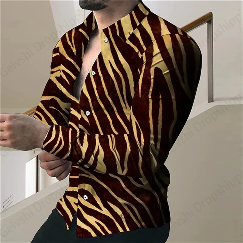 Long Sleeve Hawaiian Shirts Golden Line Pattern 3d Print Shirt Men Fashion Turn Down Collar Beach Shirt Social Blouse 5XL Camisa