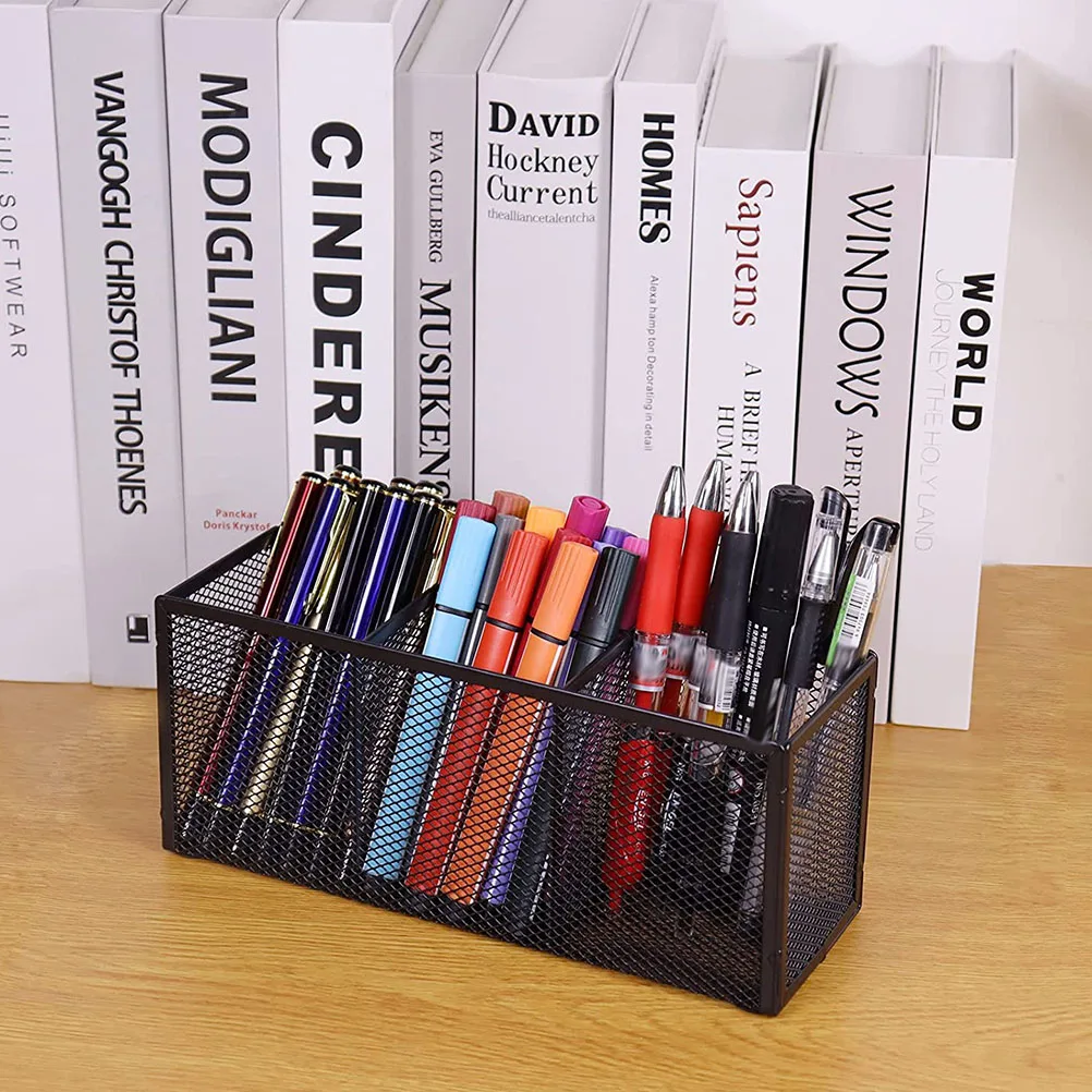 

Wrought Iron Storage Box Pen Holder for Desk Pencil Brush ganizer Mesh Stationery Holder Desktop Office Supply Tool