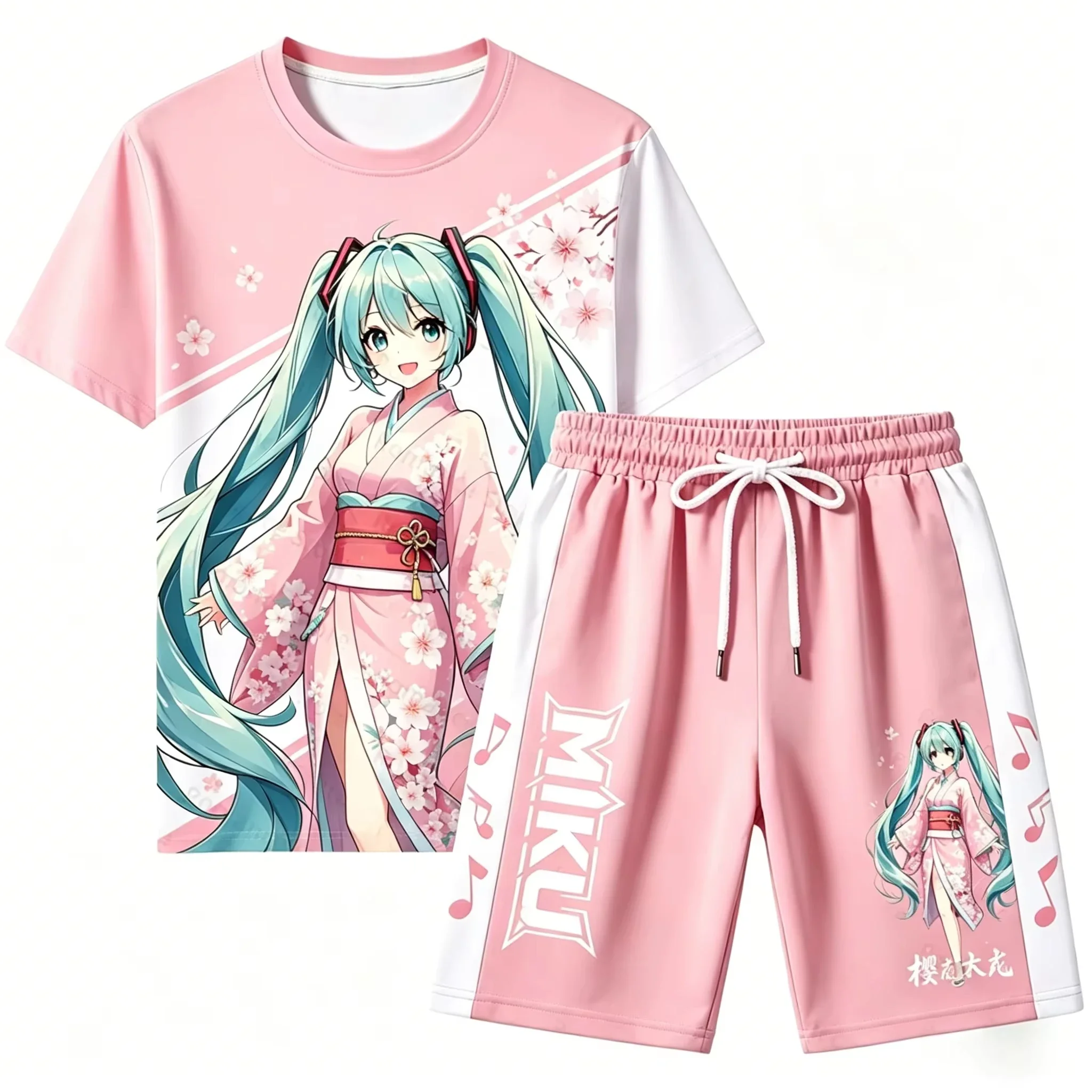 Japanese Cartoon Anime Water Ice Moon Beauty Girl Warrior 3D Printed T-shirt Shorts Set Loose Sports and Leisure Set