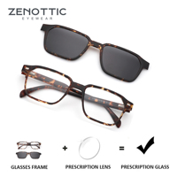 ZENOTTIC（L Size）Magnetic Clip-on Fashion Hexagon Prescription Glasses For Men Polarized UV400 Protection Optical SunGlasses