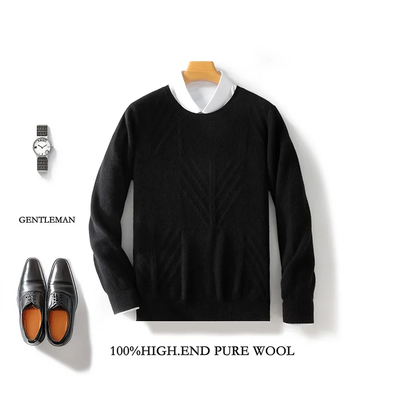 

Autumn Winter 100% Merino Wool New O-Neck Fashion Warm Sweater Pullover Cashmere Long Sleeves Casual Solid Color Clothing Top