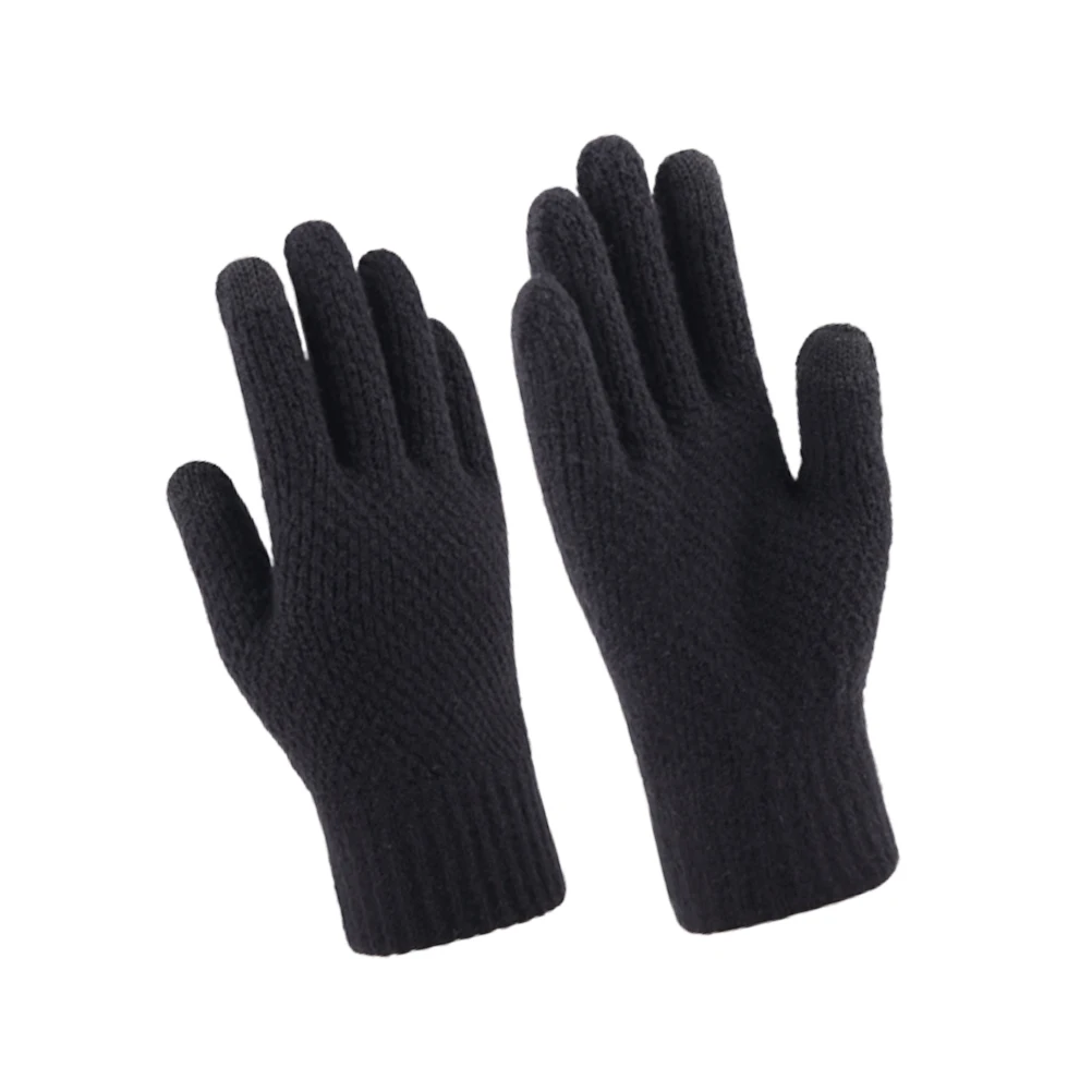 

1Pair Screen Winter Gloves Heavy Duty Knitted Finger Mitten Warm Outdoor Exercise Protective Gear Black
